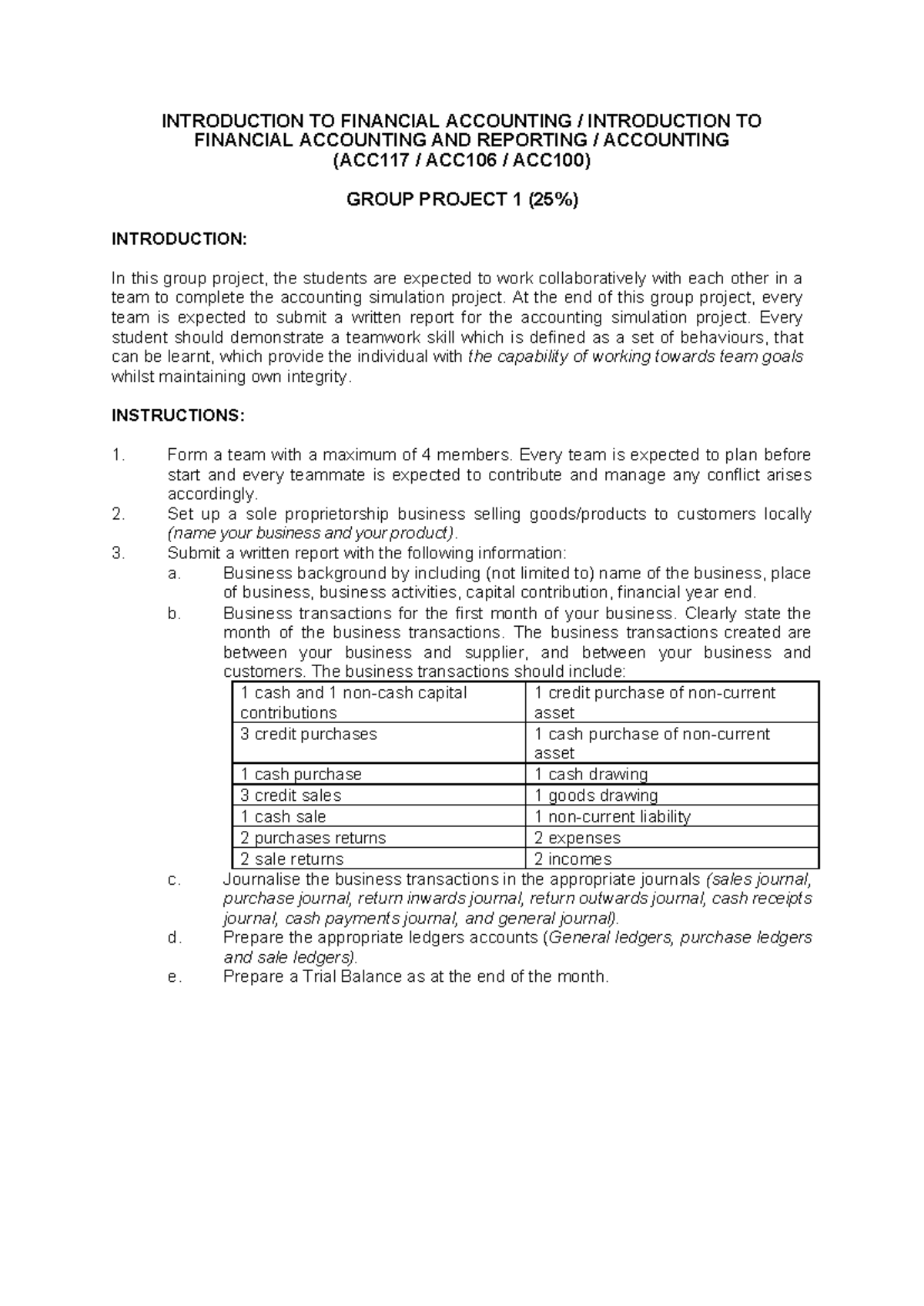 ACC117/ACC106/ACC100 Group Project: Accounting Simulation Guide - Studocu