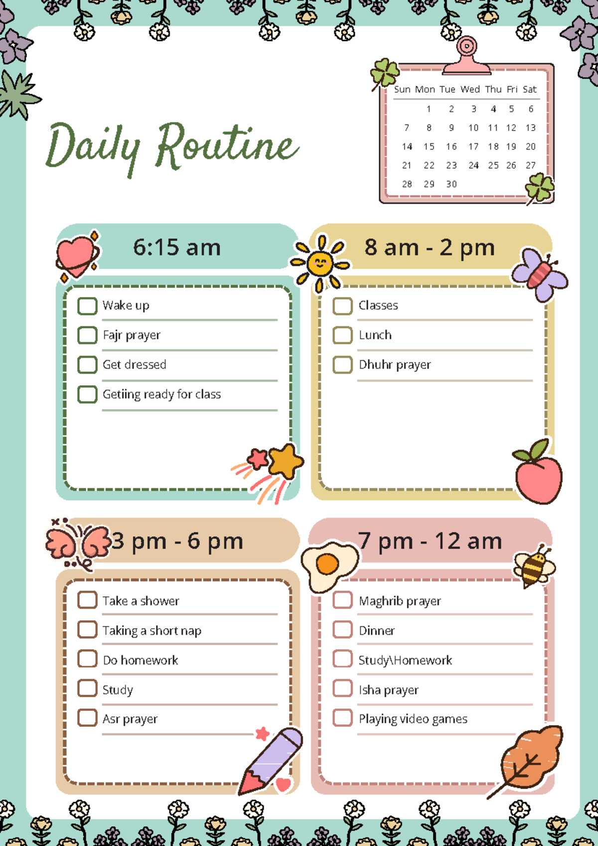Daily Routine - WWW - Daily Routine Sun Mon Tue Wed Thu Fri Sat 7 14 21 ...