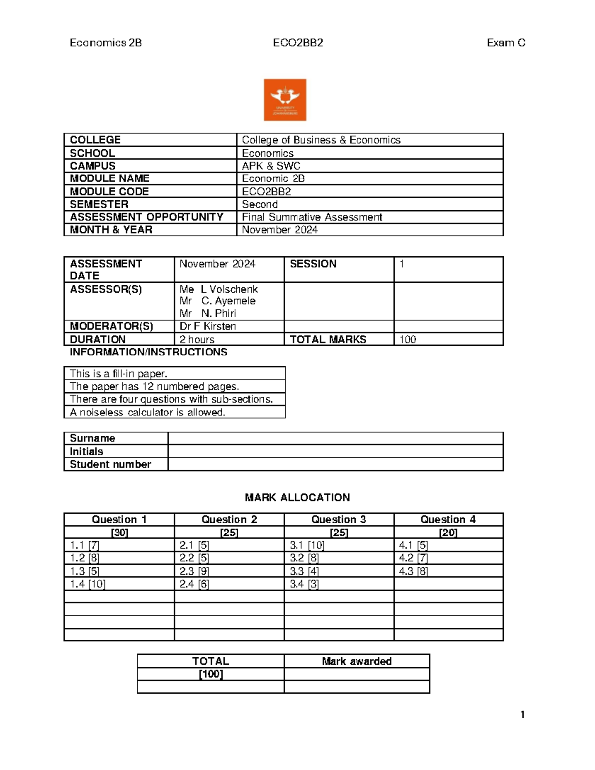ECO2BB2 Economics 2B Final Exam C - November 2024 - Studocu