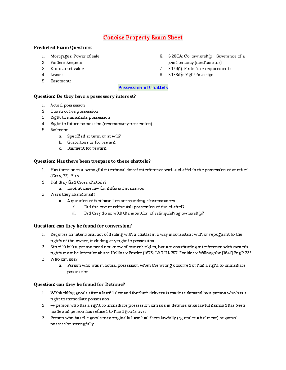 Property Express Exam Sheet: Key Topics on Mortgages and Leases - Studocu