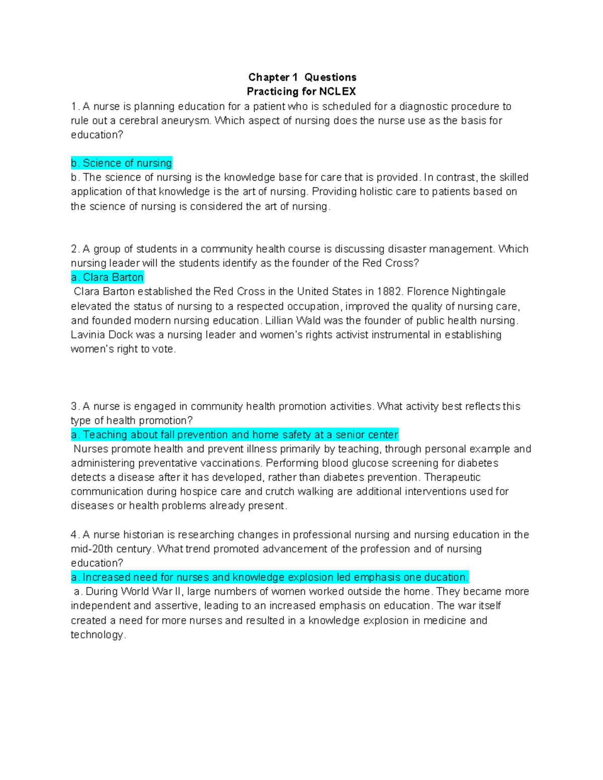 NCLEX Practice Questions - Chapter 1 Review for Nursing Students - Studocu