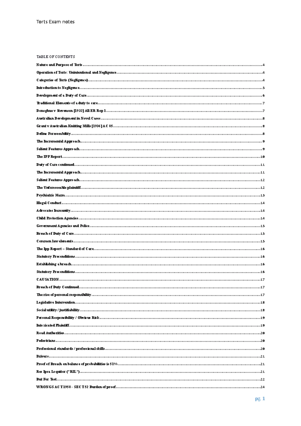 Torts Law 101: Comprehensive Exam Notes on Negligence and Duty of Care ...
