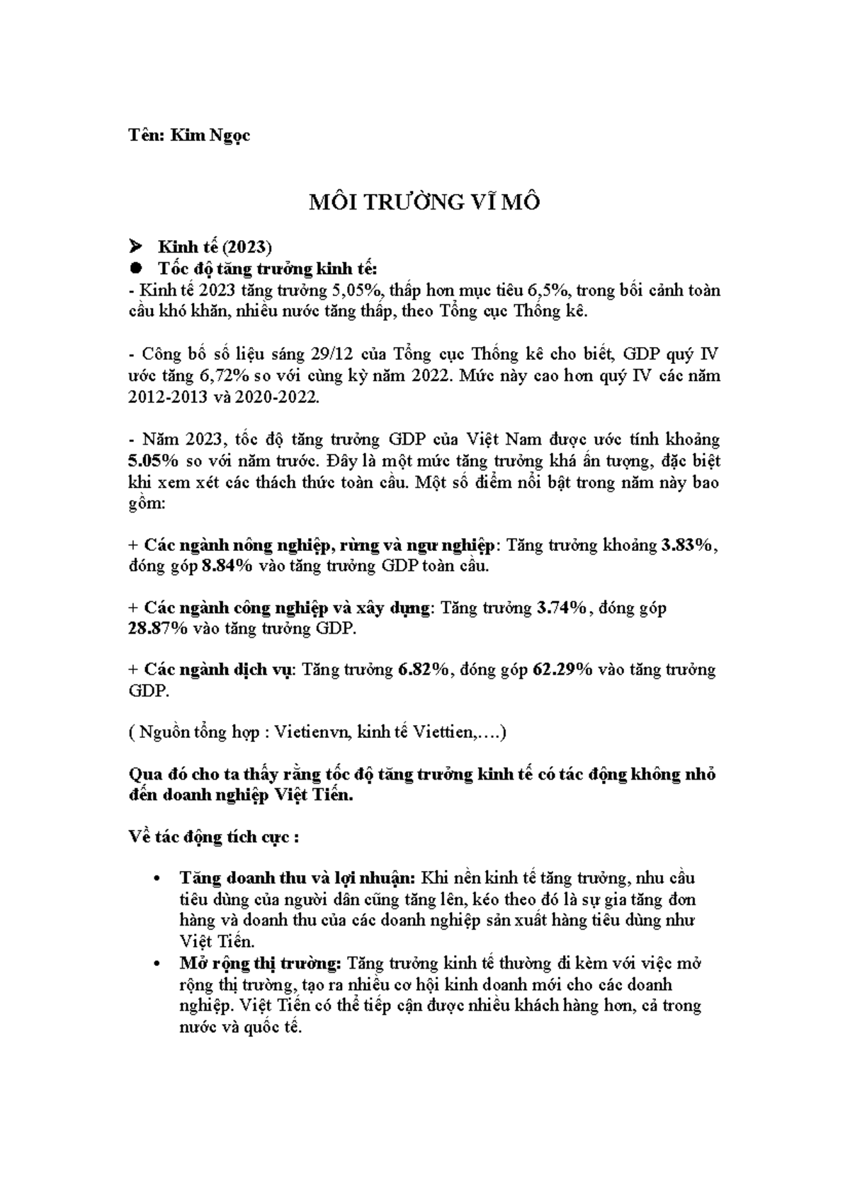 MTVM-Kinh te - tham khảo nha - Tên: Kim Ngọc MÔI TRƯỜNG VĨ MÔ Kinh tế ...