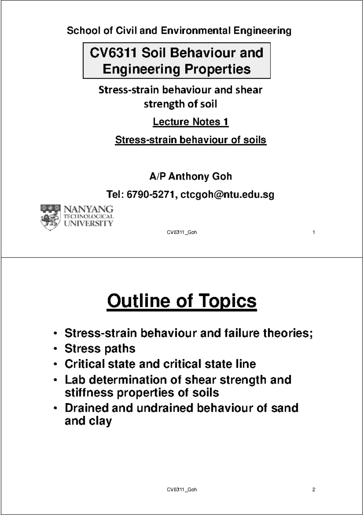 CV6311 Lecture Notes: Soil Behaviour & Engineering Properties - Studocu