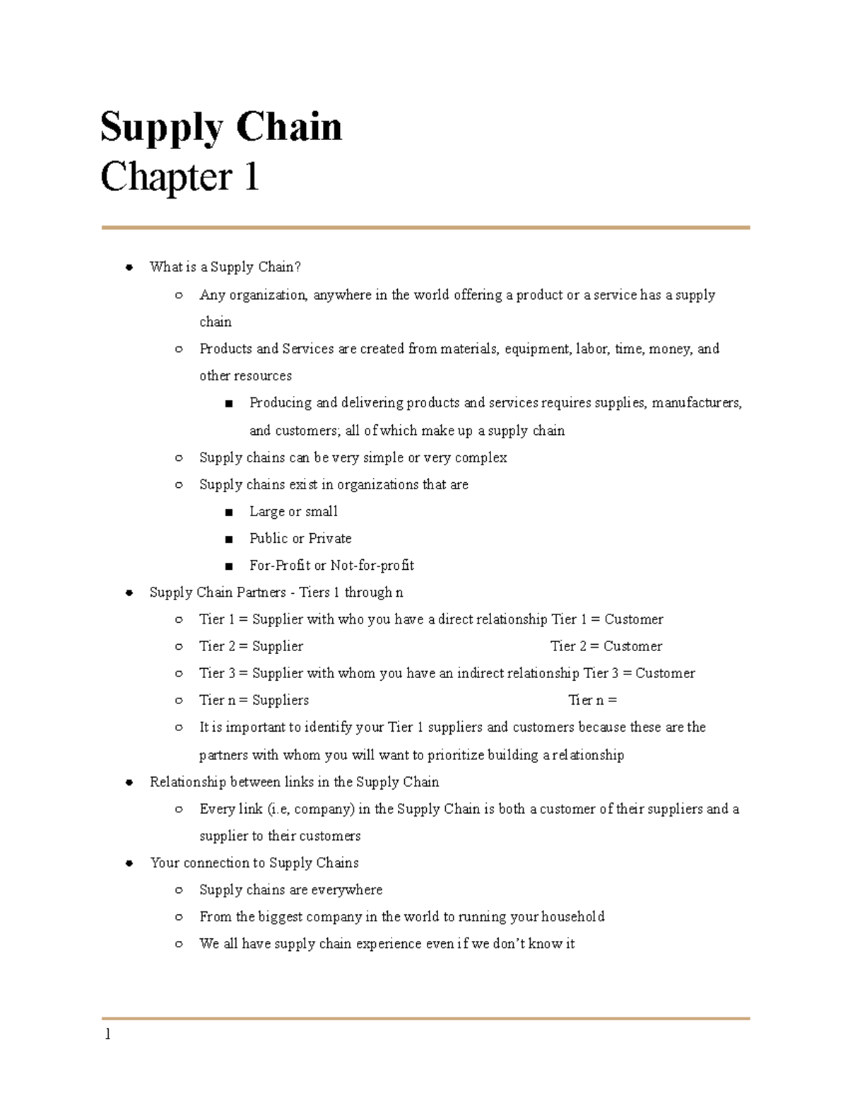 Supply Chain Management: Chapter 1 - Lecture Notes Overview - Studocu