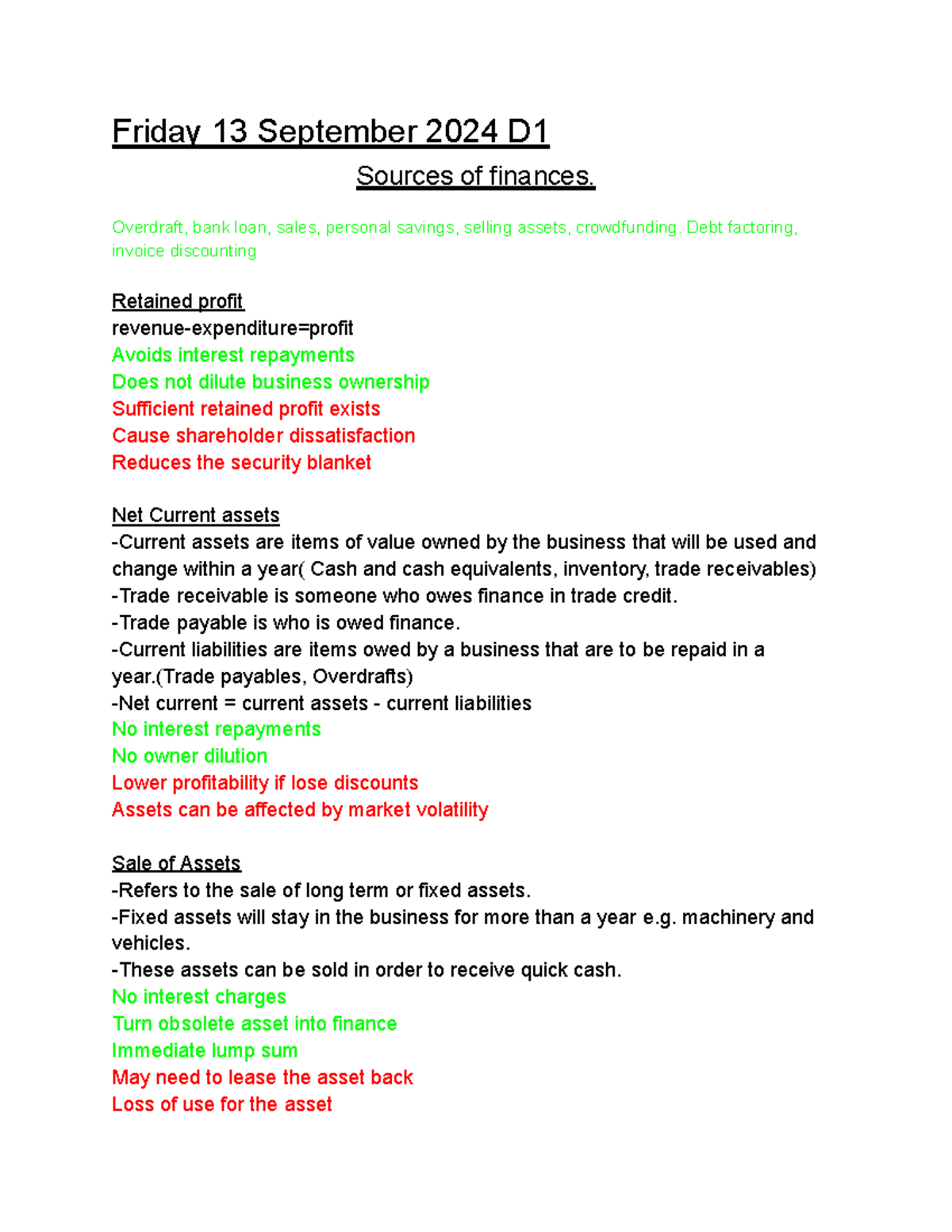Business Finance Notes (D1, E1, E2, F1, F2, F3) - Sources & Management ...