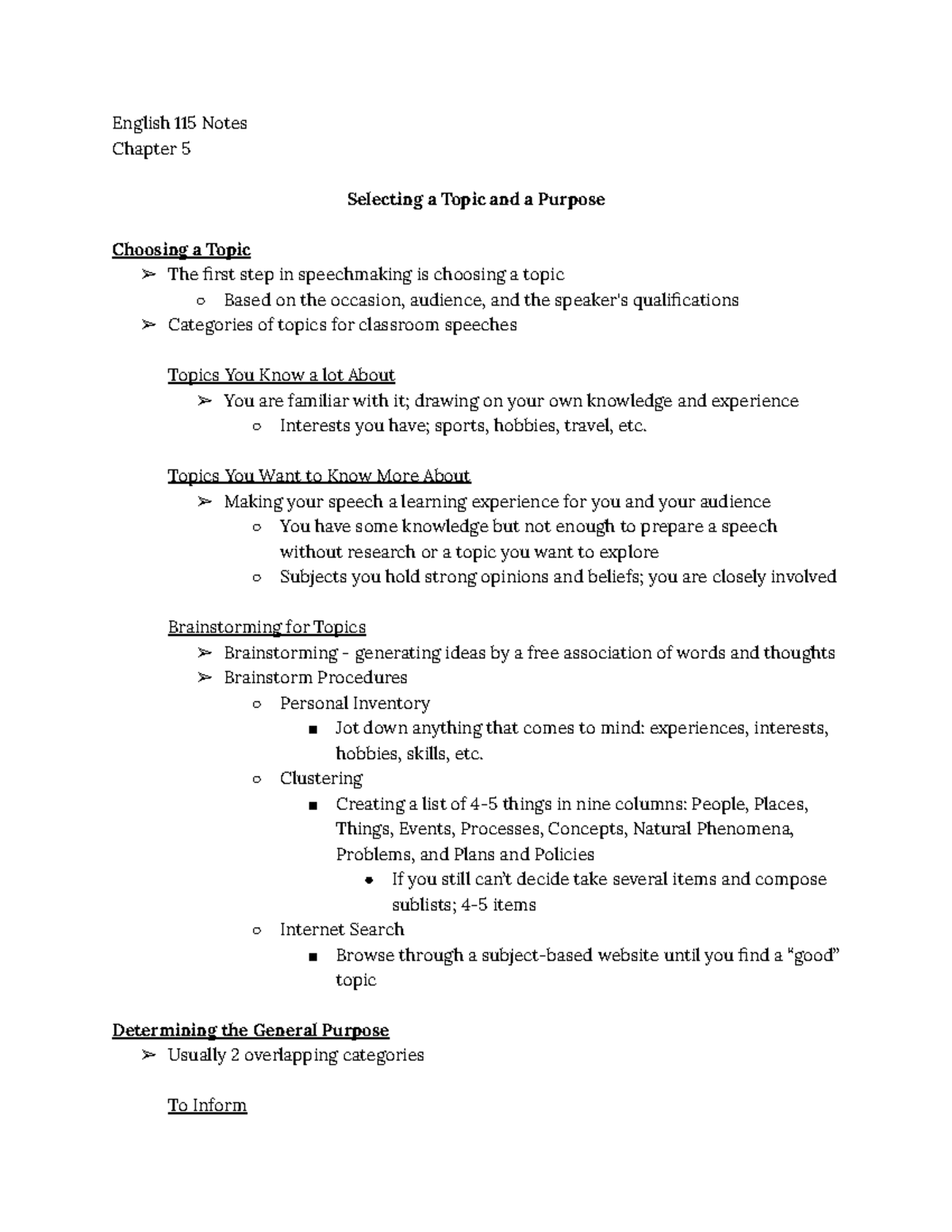 English 115 Notes Chapter 5 Selecting a Topic and a Purpose - English ...