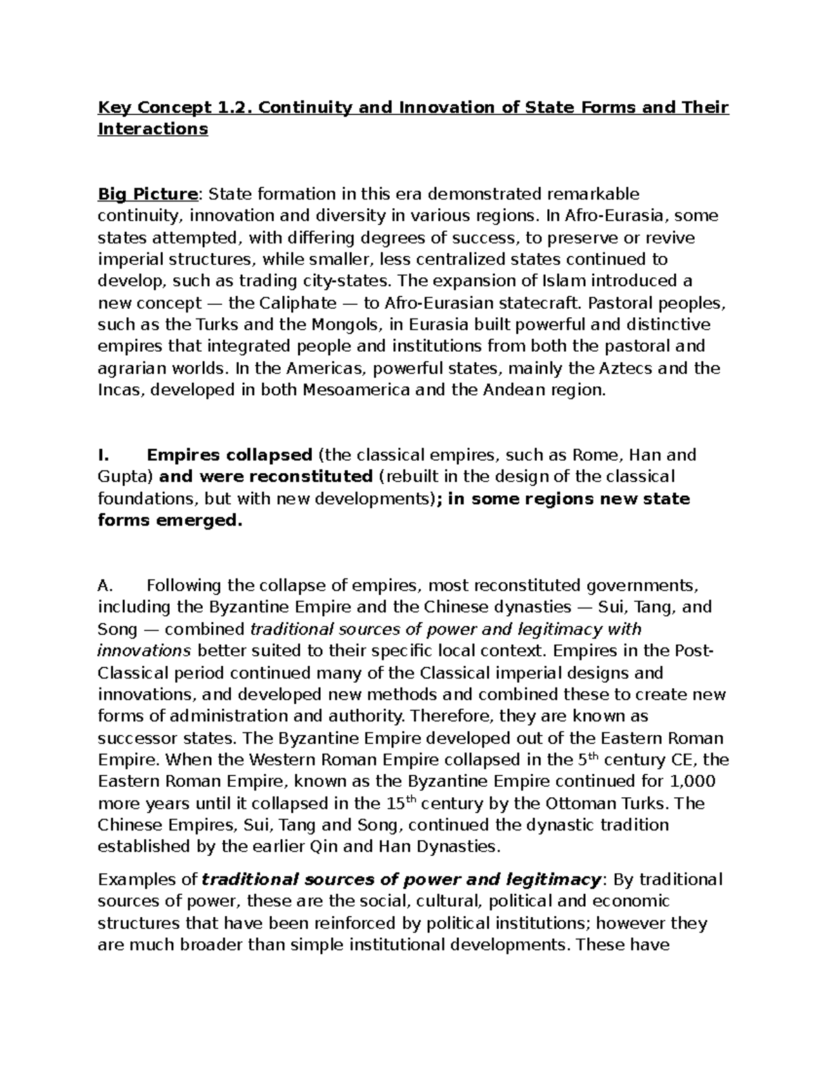 Unit 1 Notes: Continuity and Innovation of State Forms - Studocu