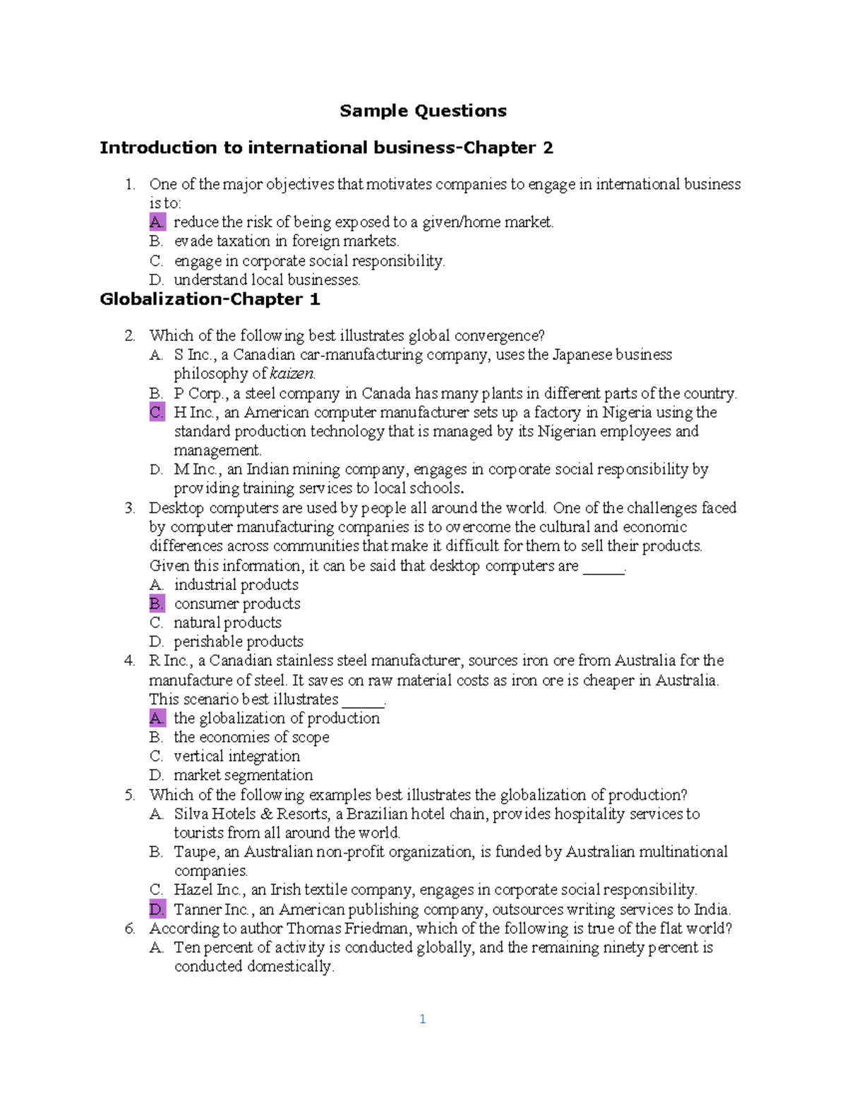 Sample MCQs for INTB 101 - International Business Chapters 1-8 - Studocu