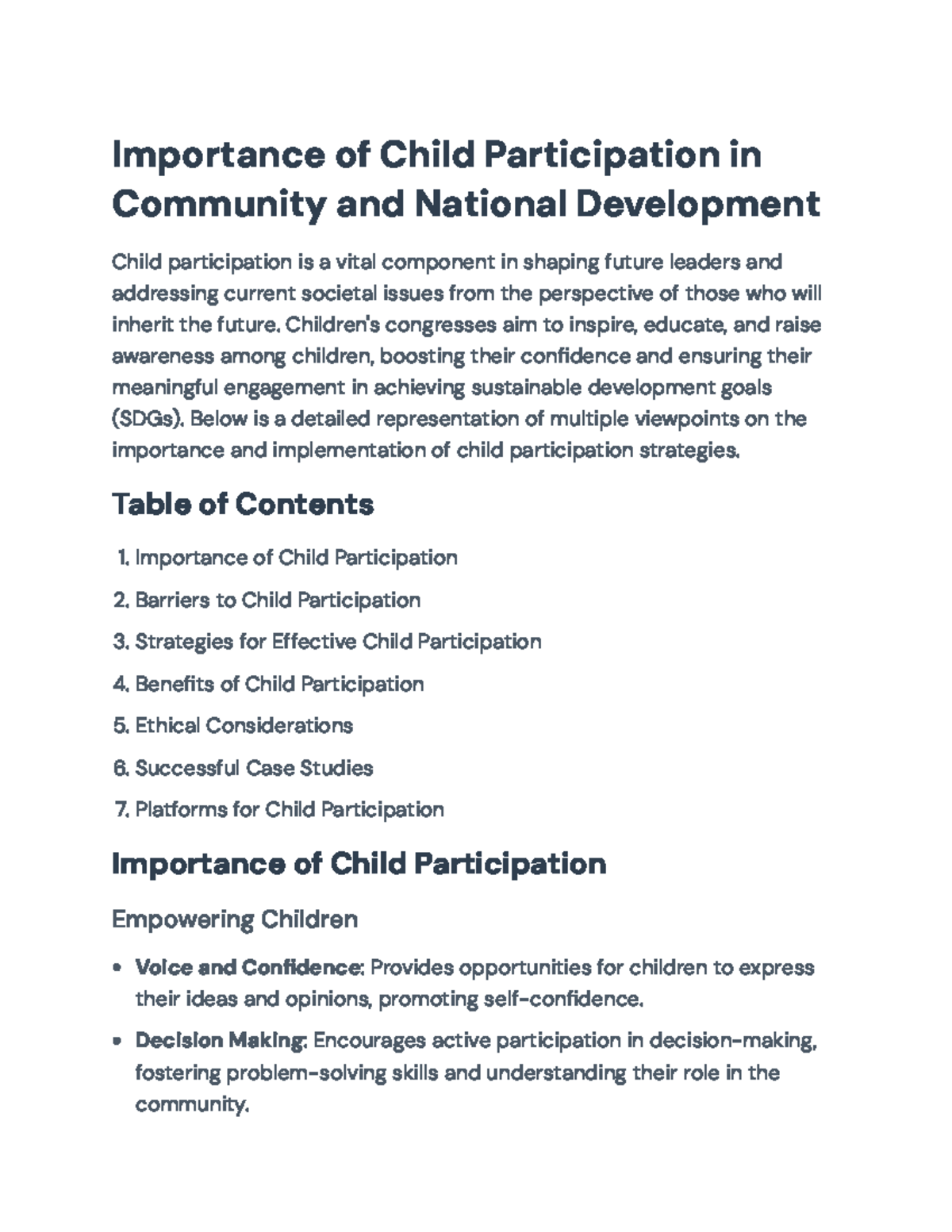 Importance of Child Participation in Community and National Development ...