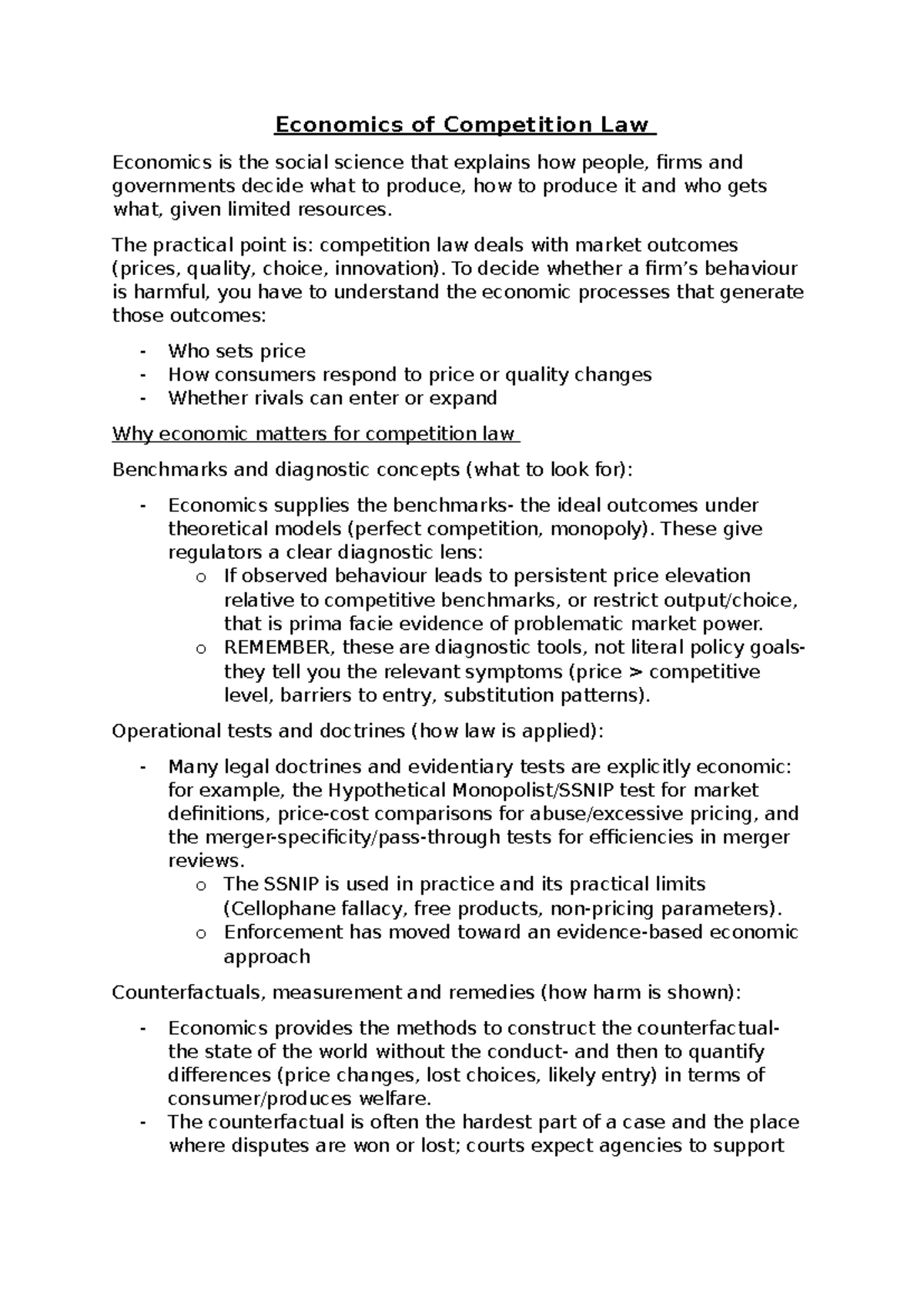 ECON 101: Economics of Competition Law Overview and Analysis - Studocu