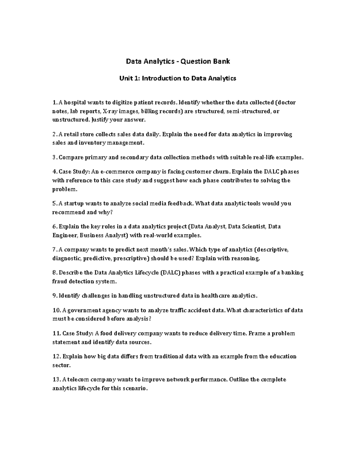 UNIT 1, 2, 3: Data Analytics Question Bank and Notes - Studocu