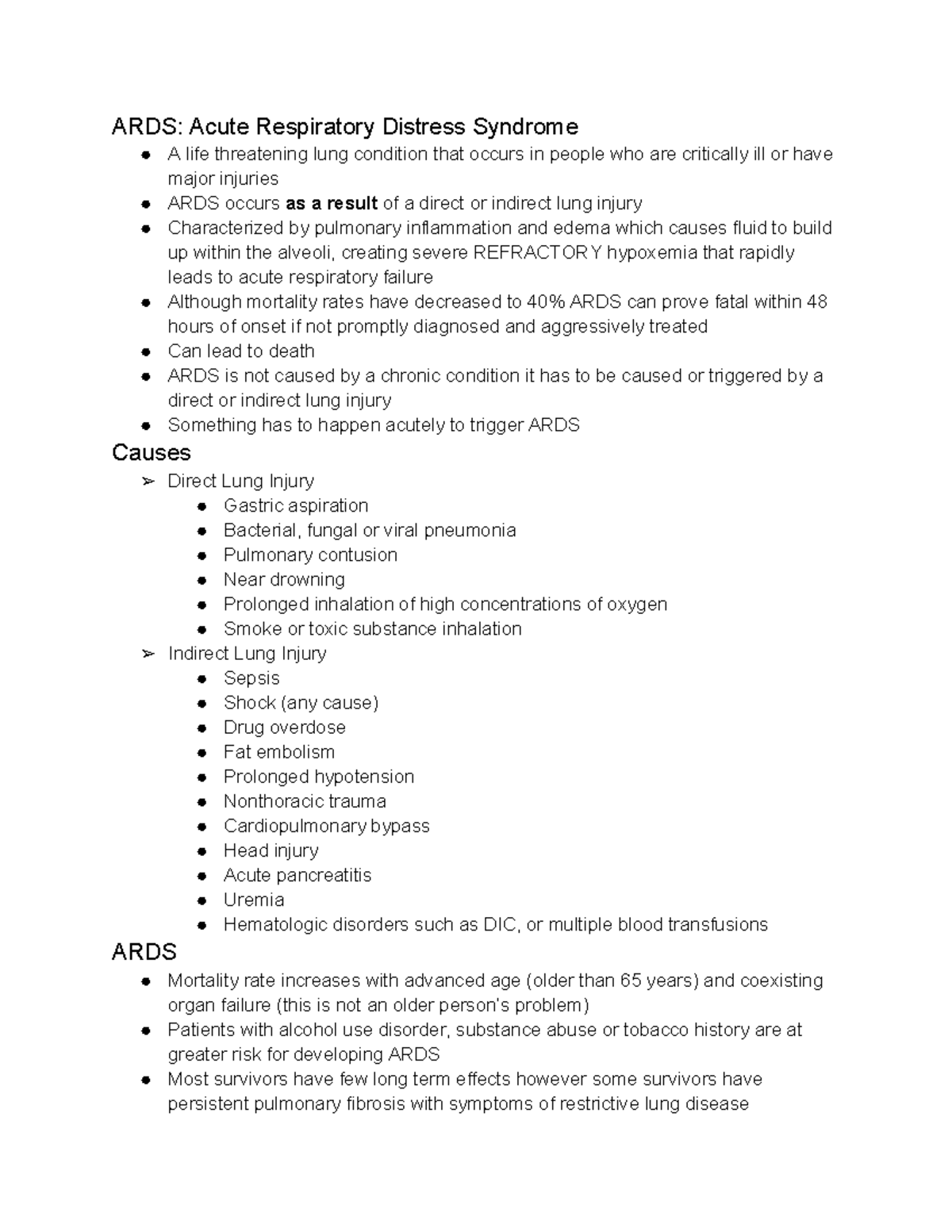 ARDS (Acute Respiratory Distress Syndrome) - Lecture Notes - Studocu