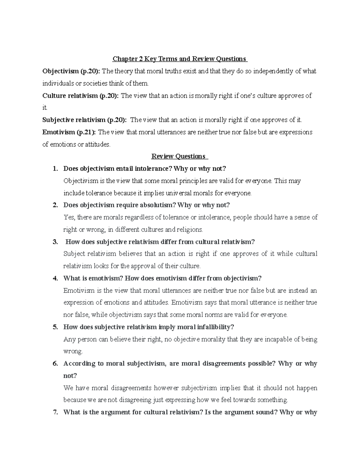 PHIL 101: Chapter 2 Key Terms & Review Questions on Morality - Studocu