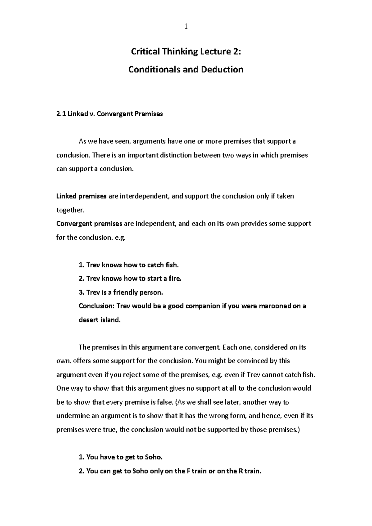 Critical Thinking Lecture 2: Conditionals, Deduction & Argument ...