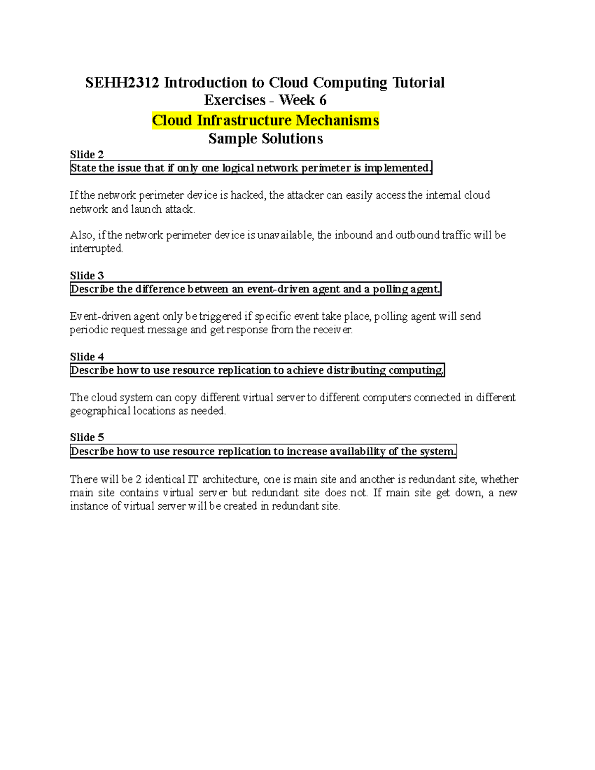 SEHH2312 Cloud Computing Tutorial Solutions - Weeks 6 to 9 - Studocu