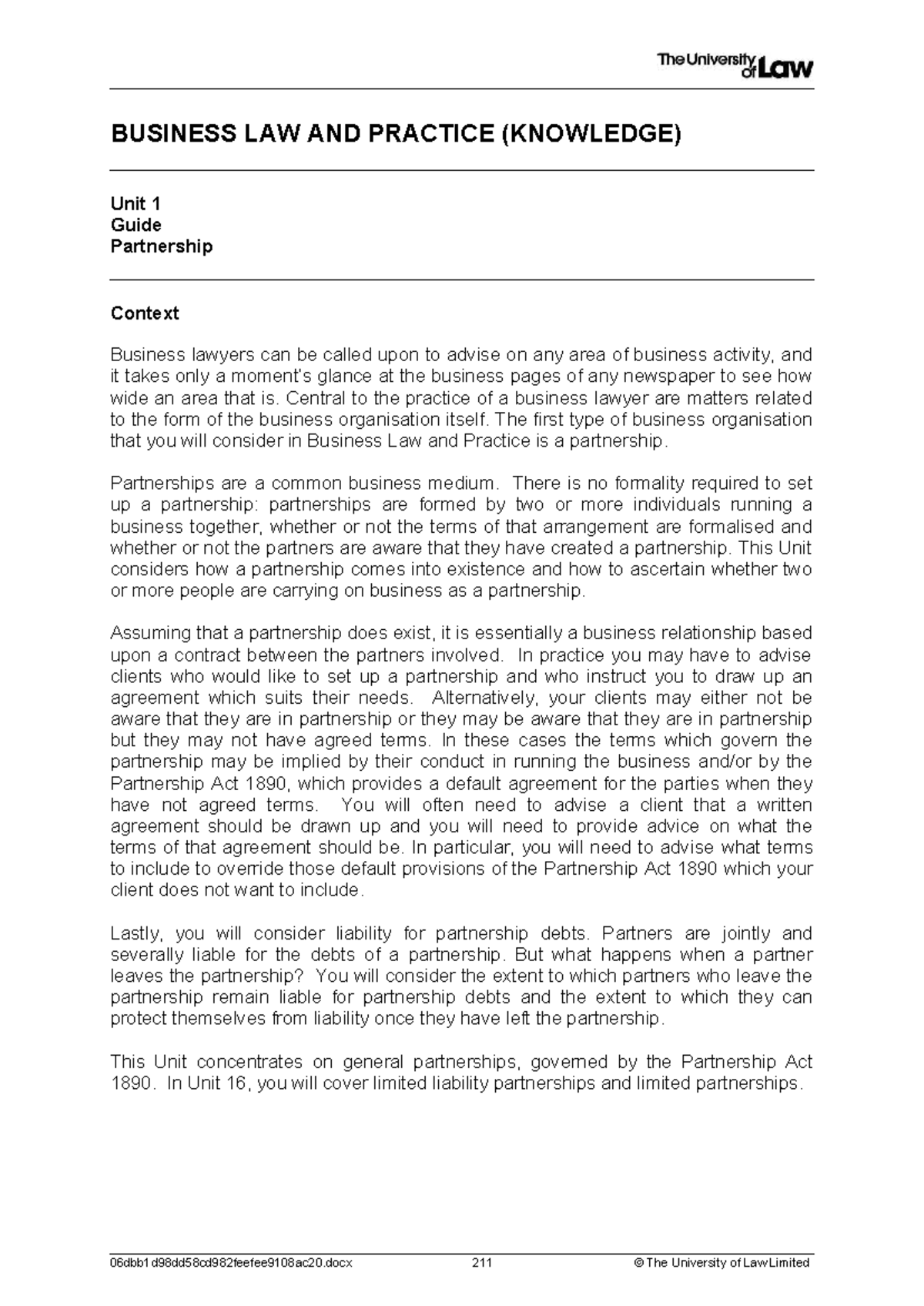 BUSINESS LAW AND PRACTICE (KNOWLEDGE) Unit 1: Understanding ...