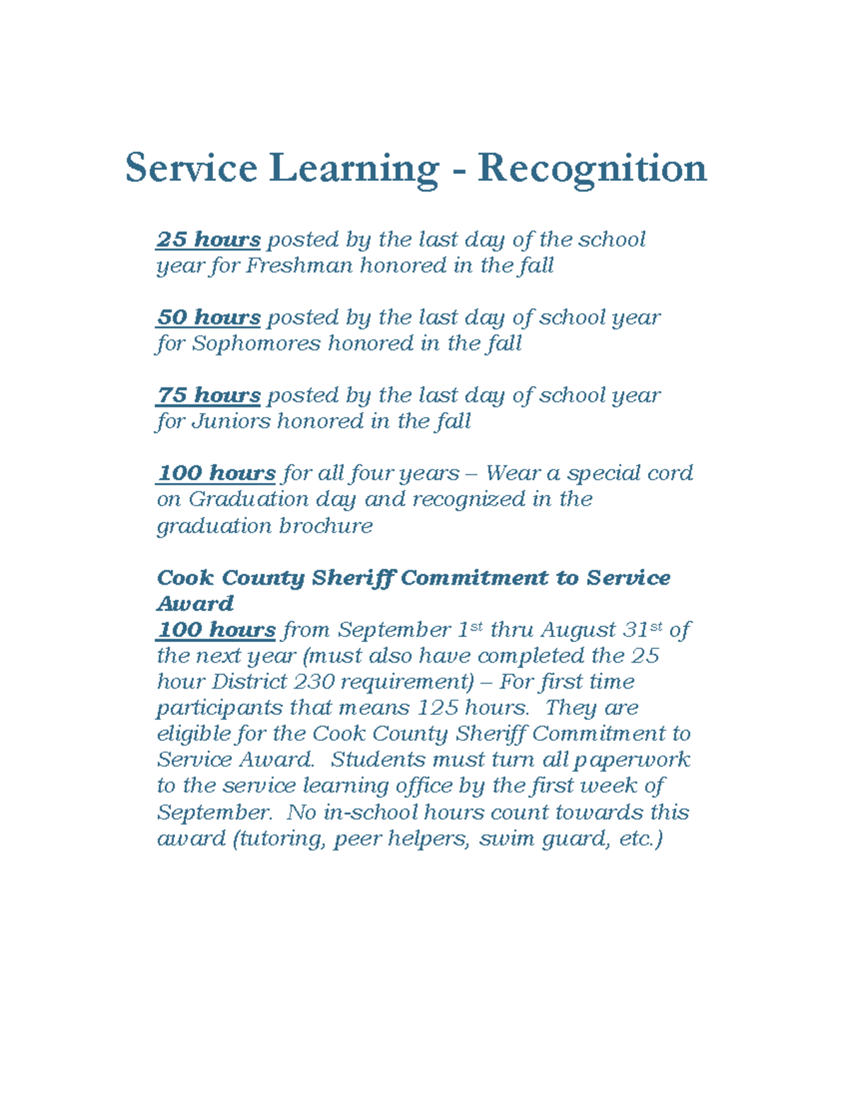 Service Learning Recognition Flyer - Service Learning - Recognition 25 ...