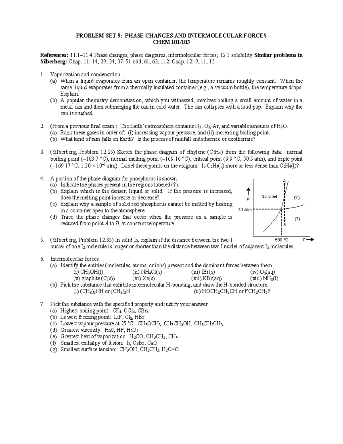 01 Problem Set 9 - unit 3 - PROBLEM SET 9: PHASE CHANGES AND ...