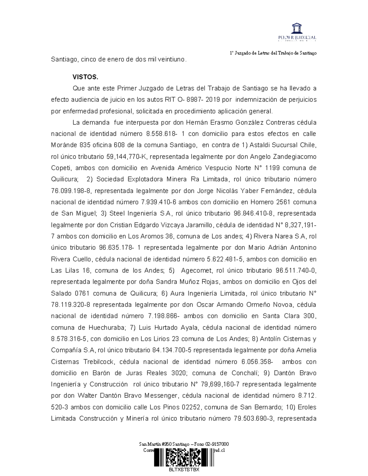Gonzalez+CON+ Codelco+ Primera - Santiago, cinco de enero de dos mil ...