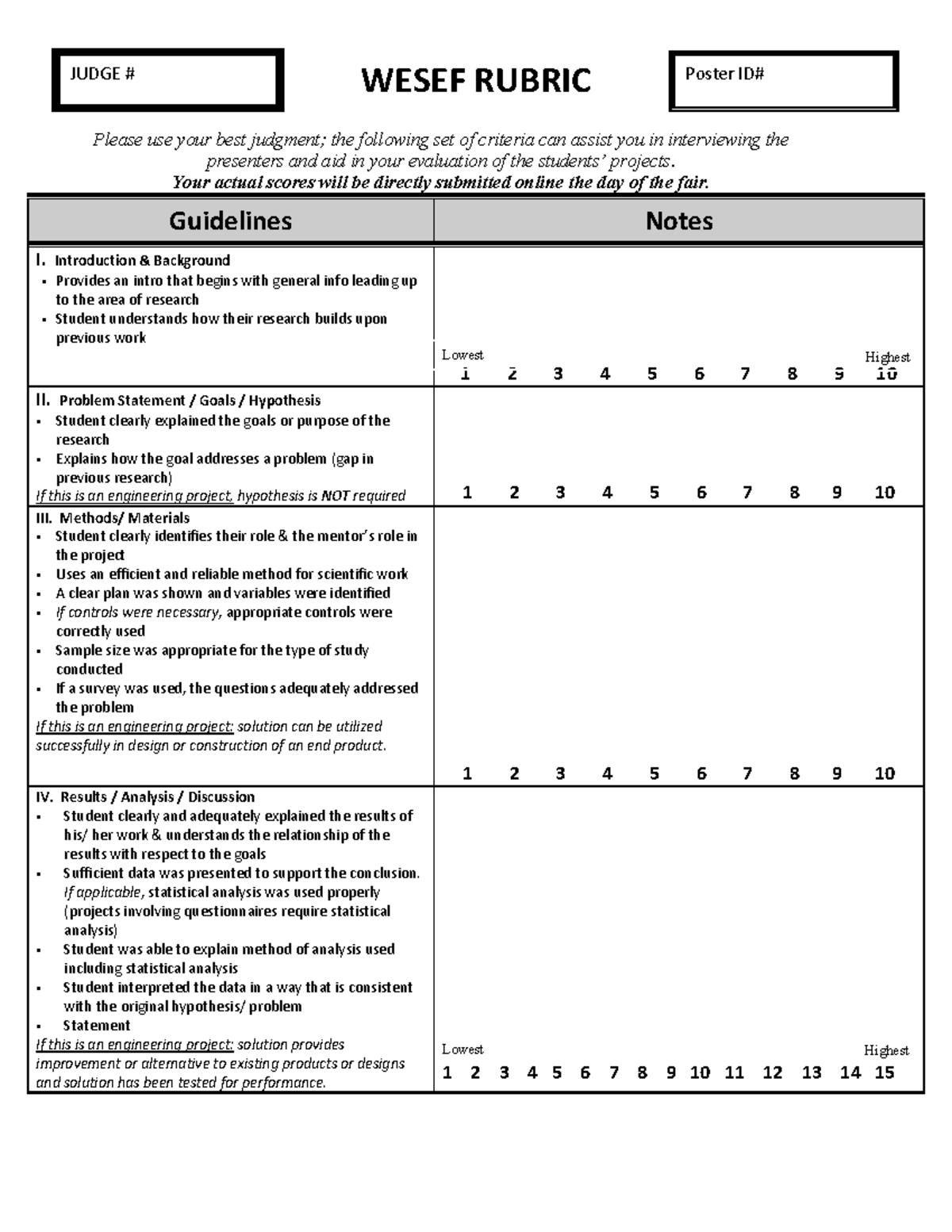 2024 Wesef MAIN rubric combined - WESEF RUBRIC Lowest Highest Please ...