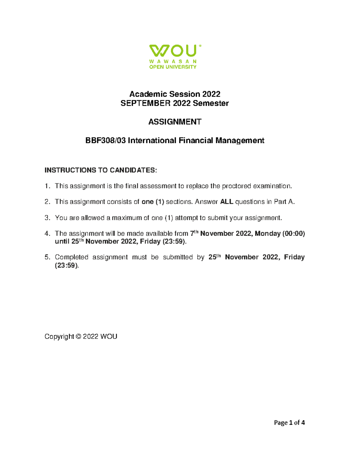 Final Assignment BBF30803: International Financial Management Sept 2022 ...