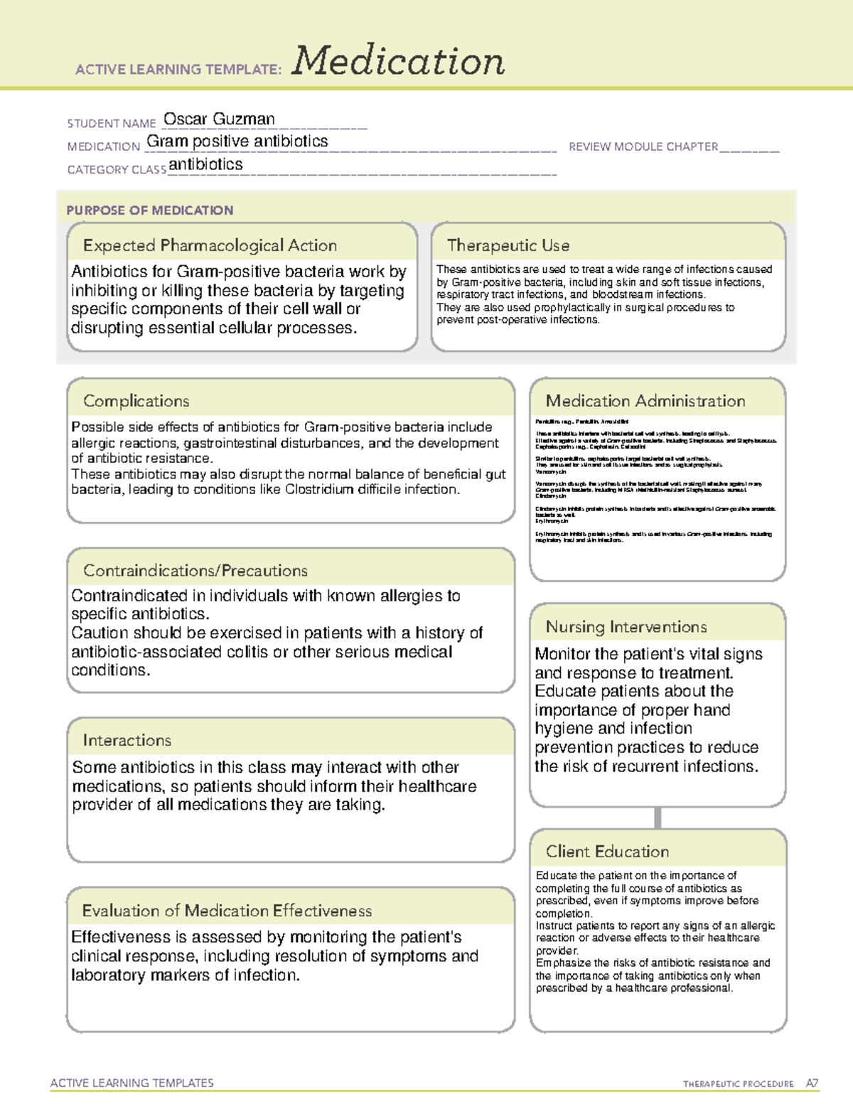 Gram Positive Medications - ATI Pharmacol Template Card Guide - Studocu