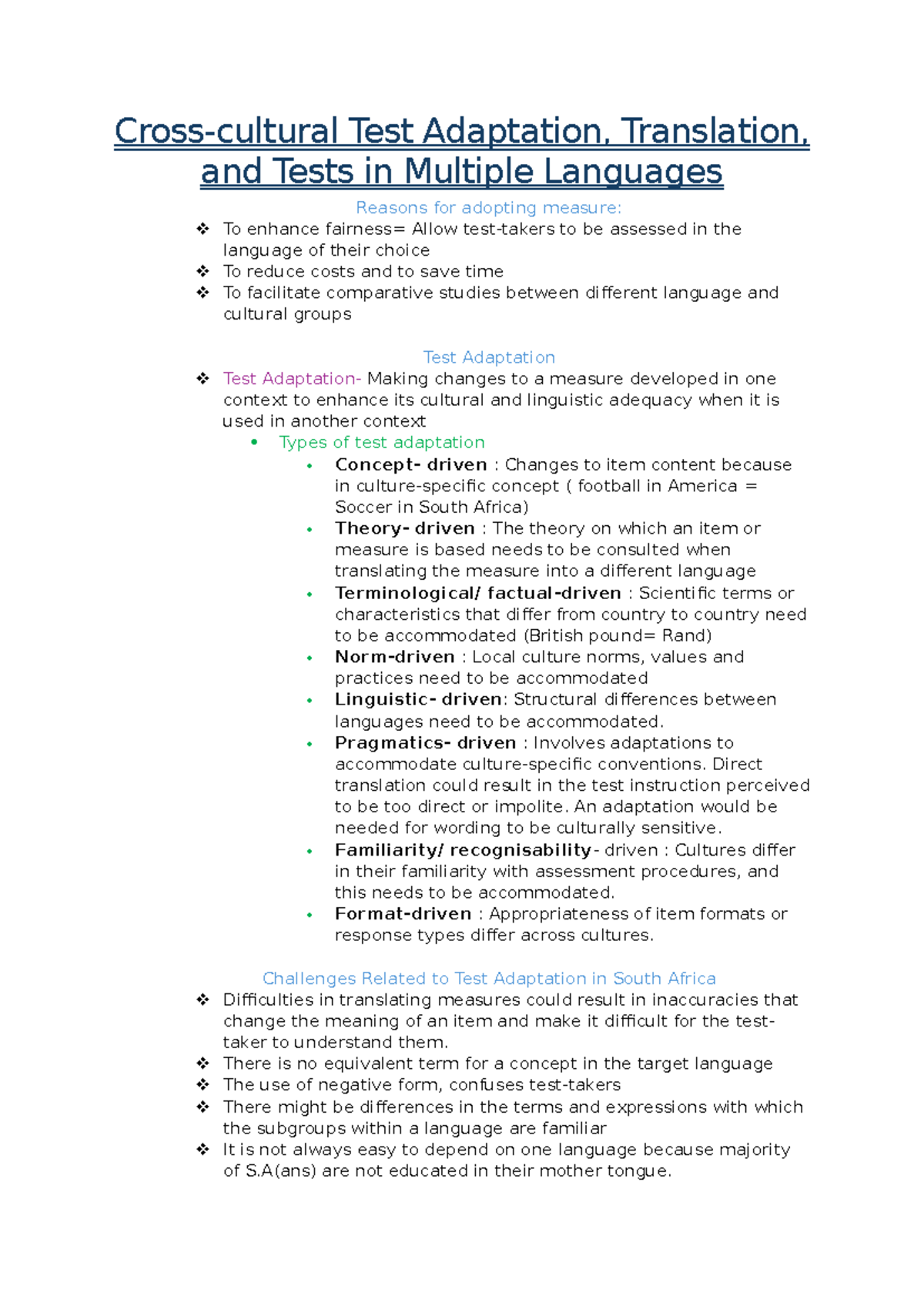 Chapter 7 - Psychological Assessment: Test Adaptation & Translation ...
