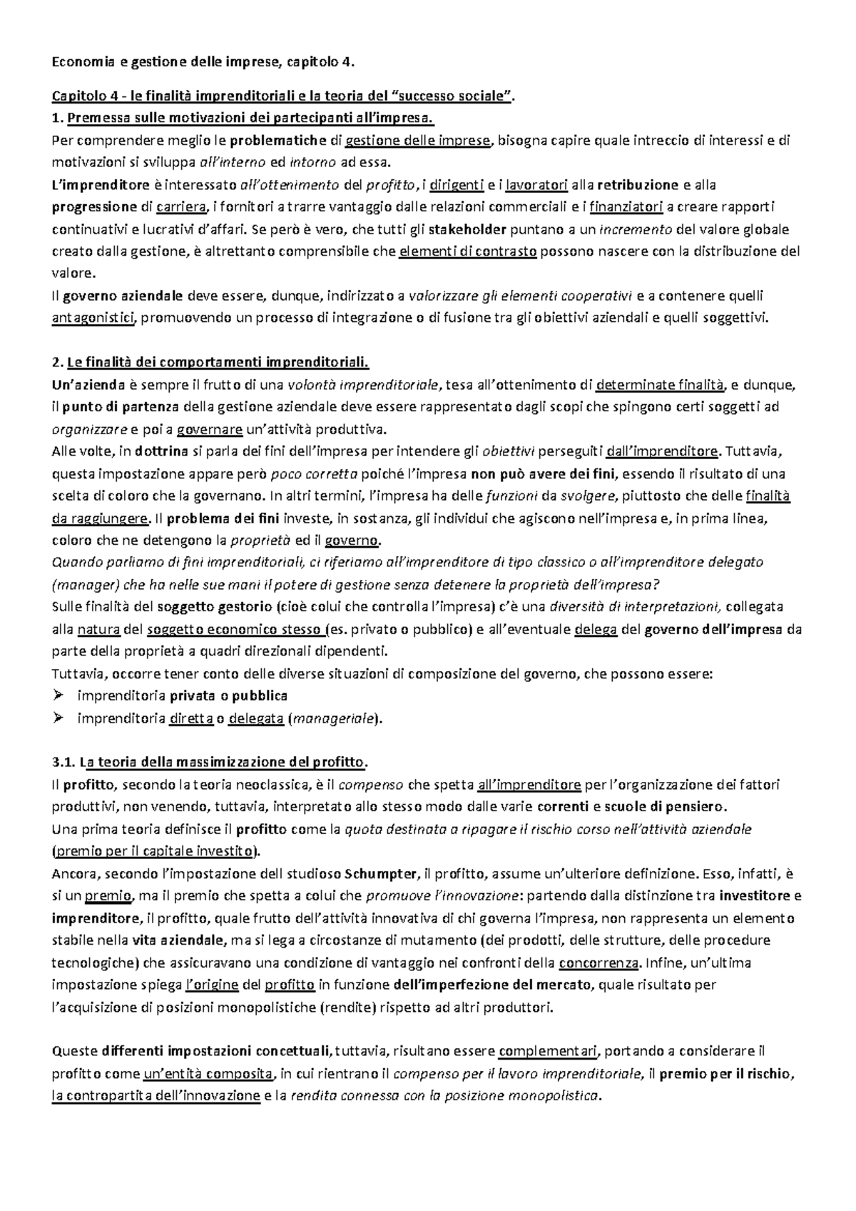 Teoria delle finalità imprenditoriali e massimizzazione del profitto ...