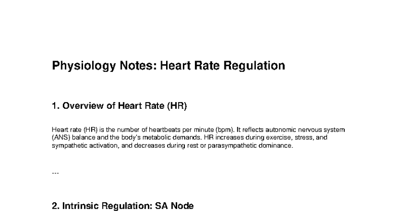 Physiology Notes: Heart Rate Regulation Overview (PHYS 101) - Studocu