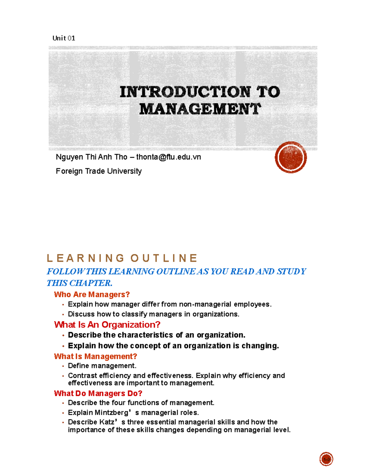 Qtre 01 - Chapter 1: Introduction to Management Concepts - Studocu