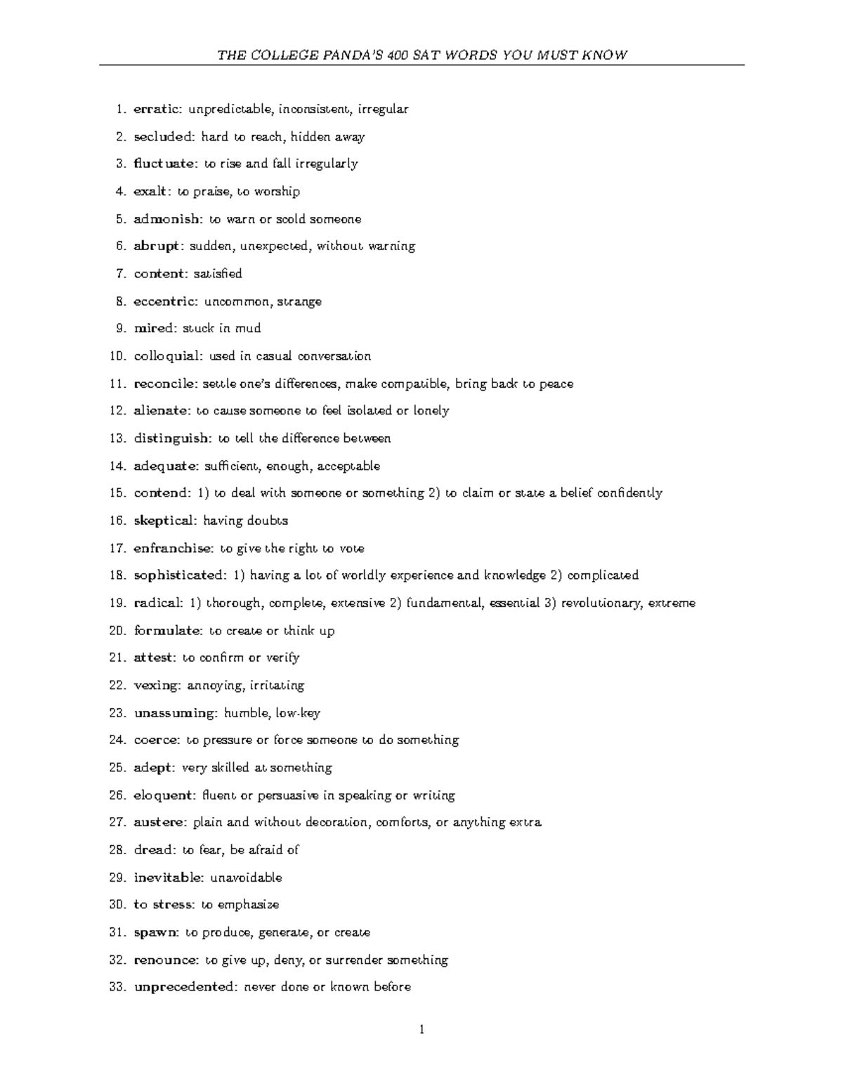 THE COLLEGE 400 ESSENTIAL SAT WORDS TO MASTER - Studocu