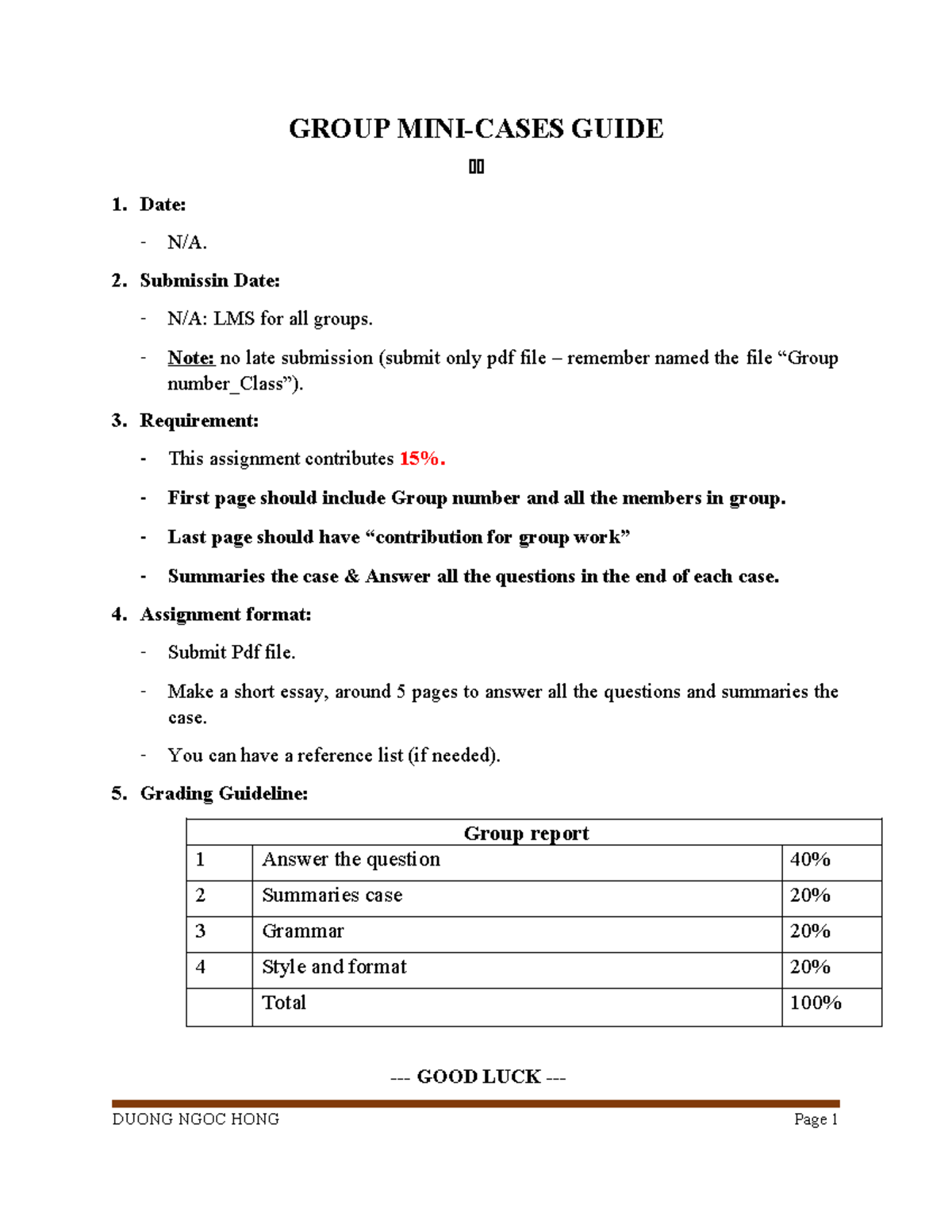 Group Mini-Cases Guide-EN 2025: Assignment Instructions & Grading - Studocu