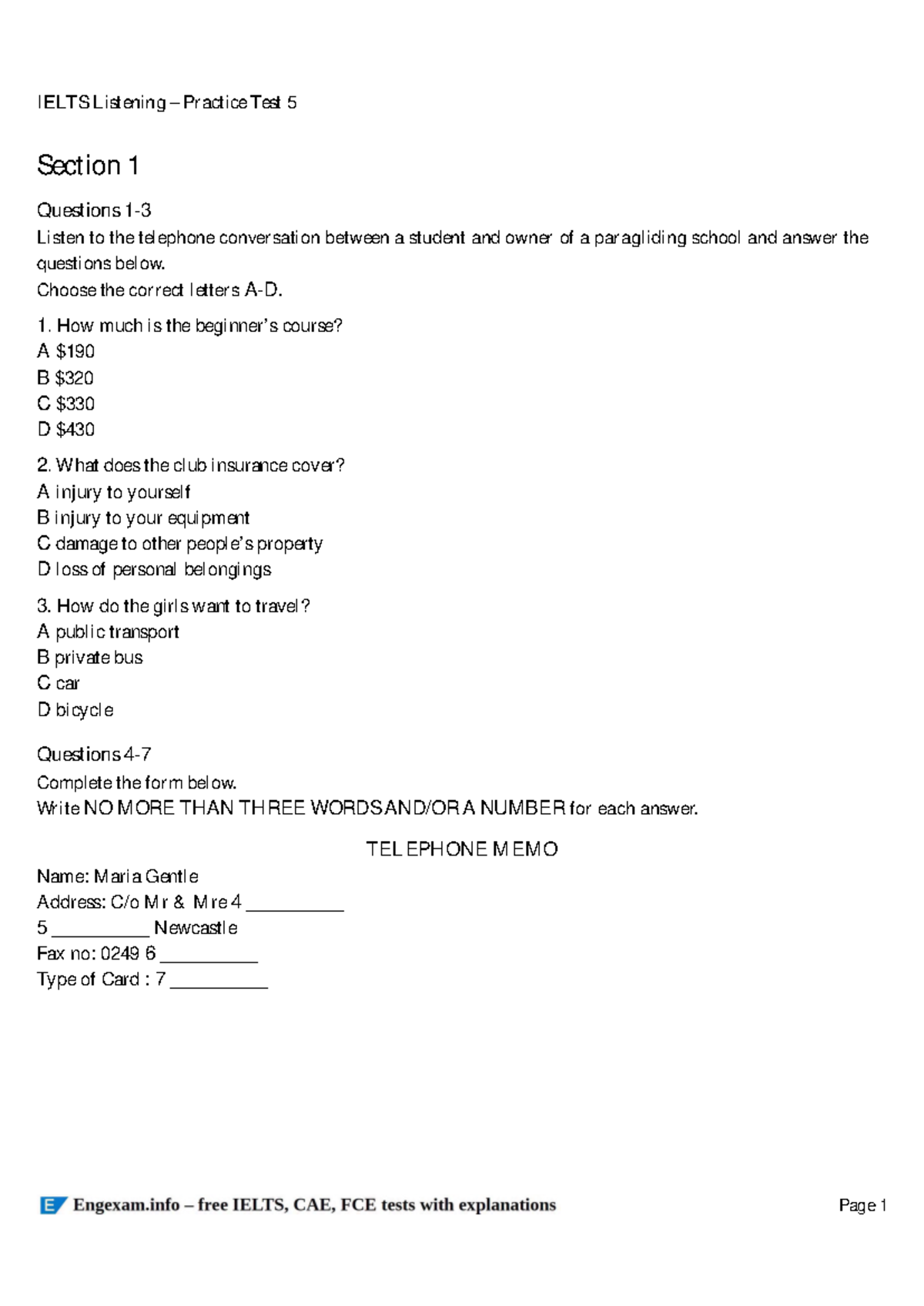 IELTS Listening Practice Test 5: Complete Questions & Answers - Studocu