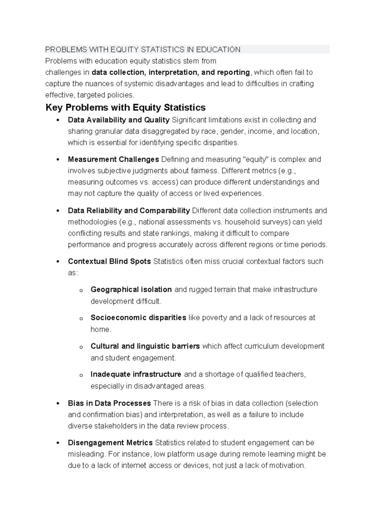 Problems with Equity Statistics in Education: Challenges and ...