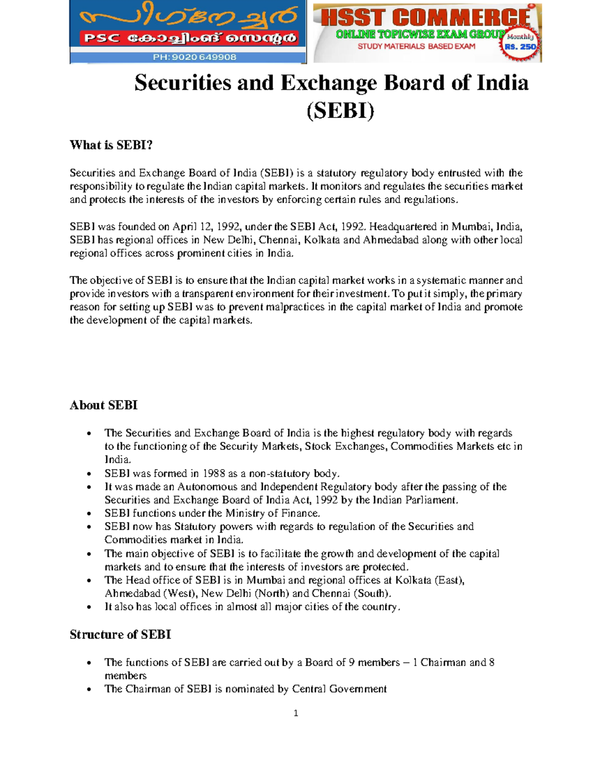 DAY 6: The Role and Powers of SEBI in Indian Capital Markets - Studocu