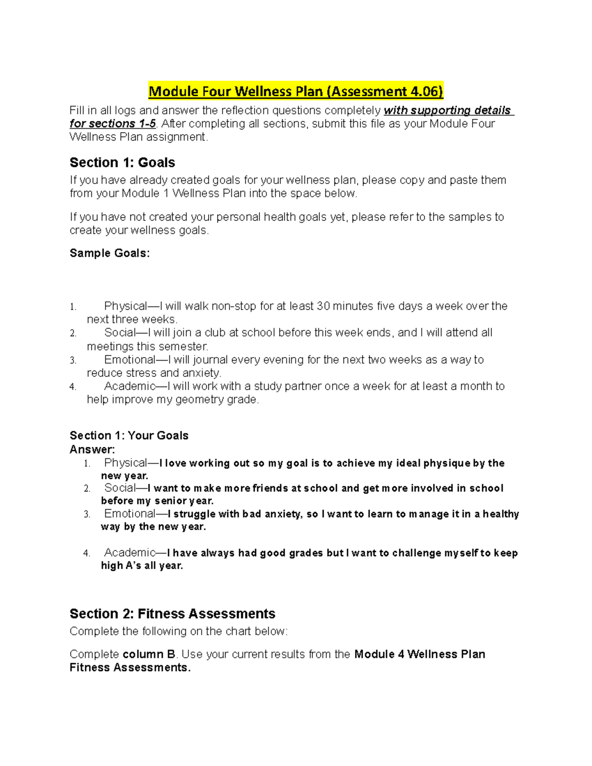 Module Four Wellness Plan (Assessment 4.06) - Studocu