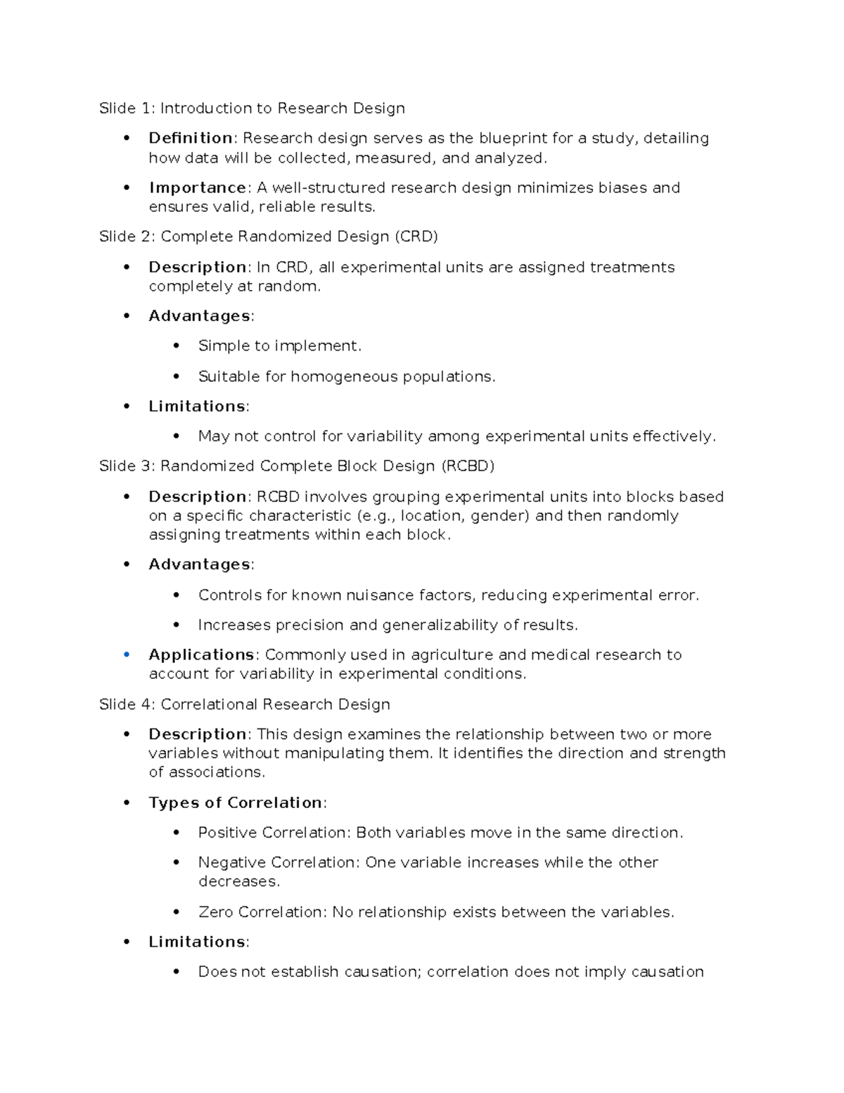 Types of Research Design: CRD, RCBD, & Correlational Methods - Studocu