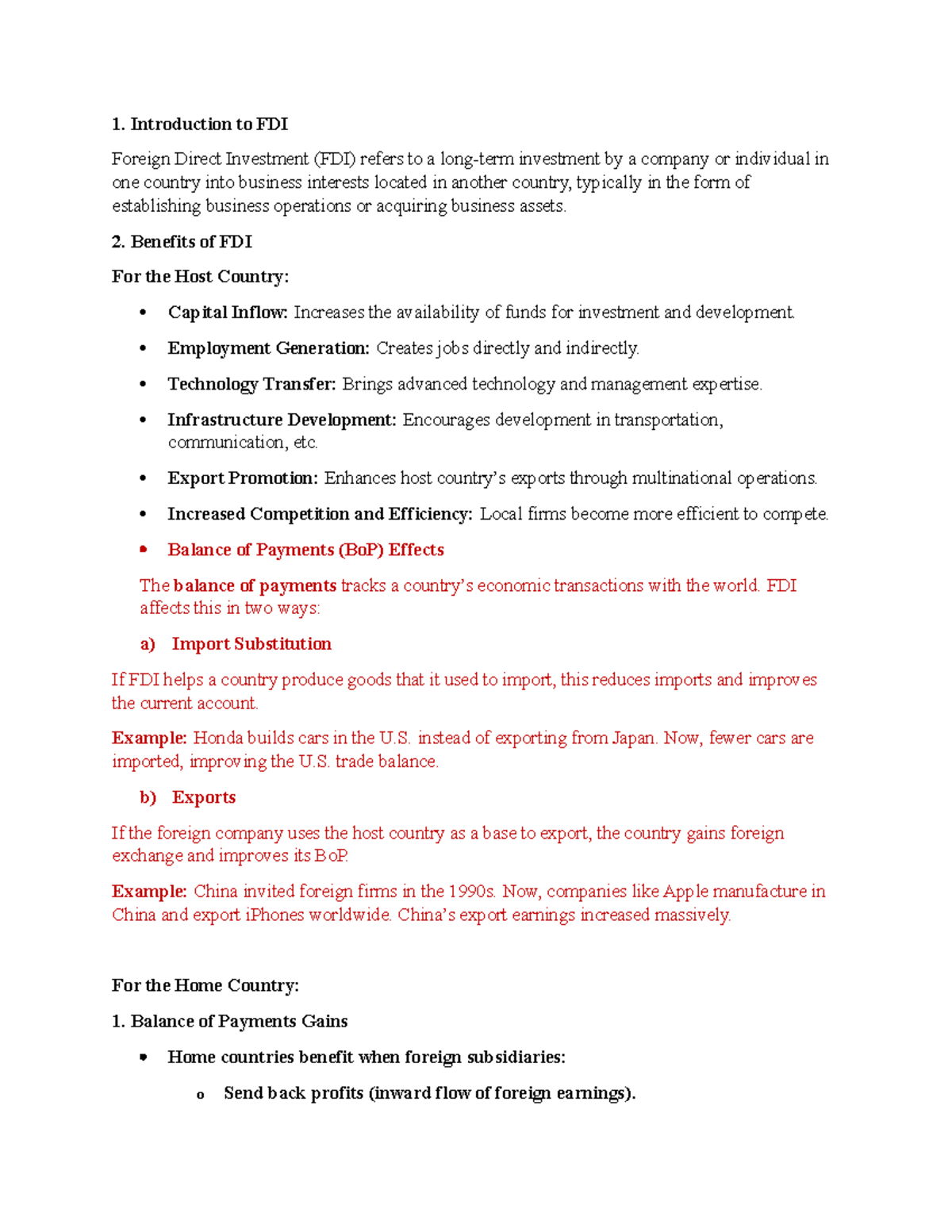 Bus301 Final Exam Notes: Understanding Foreign Direct Investment (FDI ...