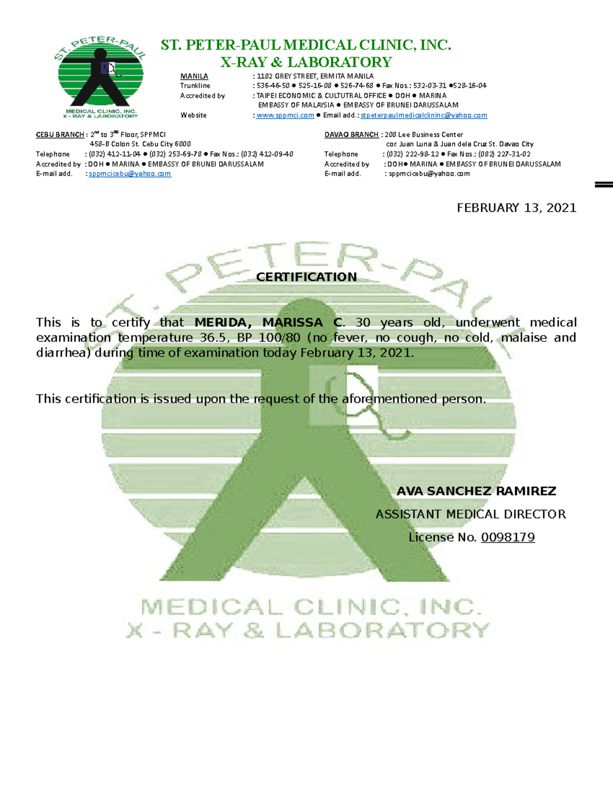 MEDIC CERTIFICATE FORMAT - X-RAY & LAB EXAM RESULTS SAMPLE - Studocu