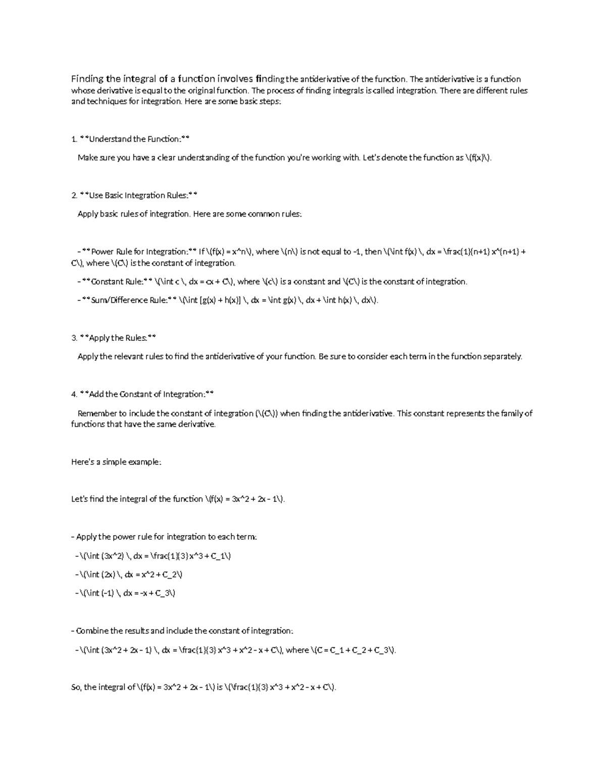 Integral Techniques and Examples for Calculus Study (MATH 101) - Studocu