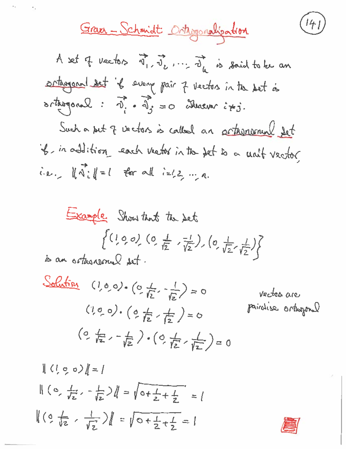 Lecture Notes on Grana Schmidt Orthogonalization in Linear Algebra 141 ...