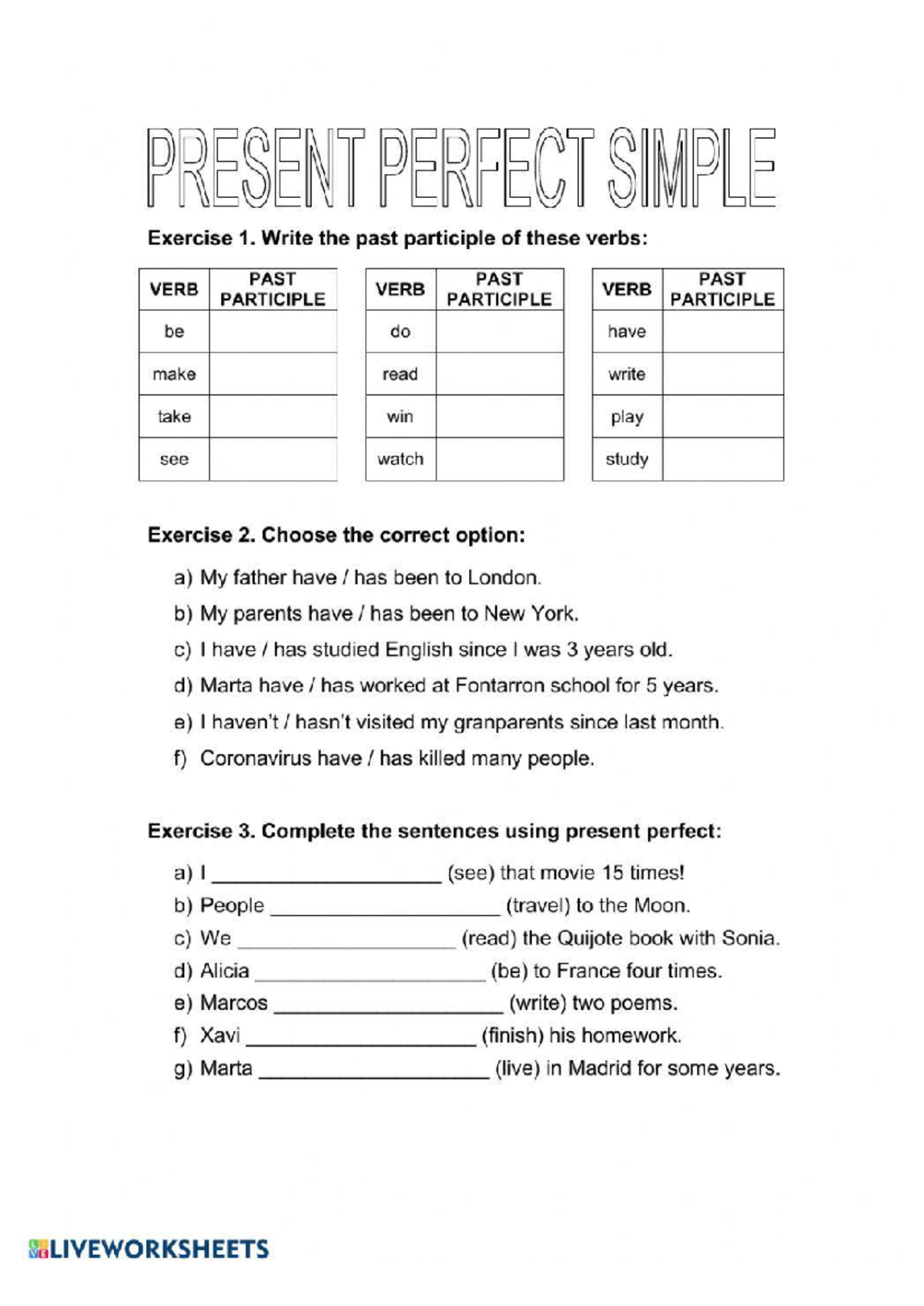 PRESENT PERFECT SIMPLE Worksheet 88618 Exercises and Answers - Studocu