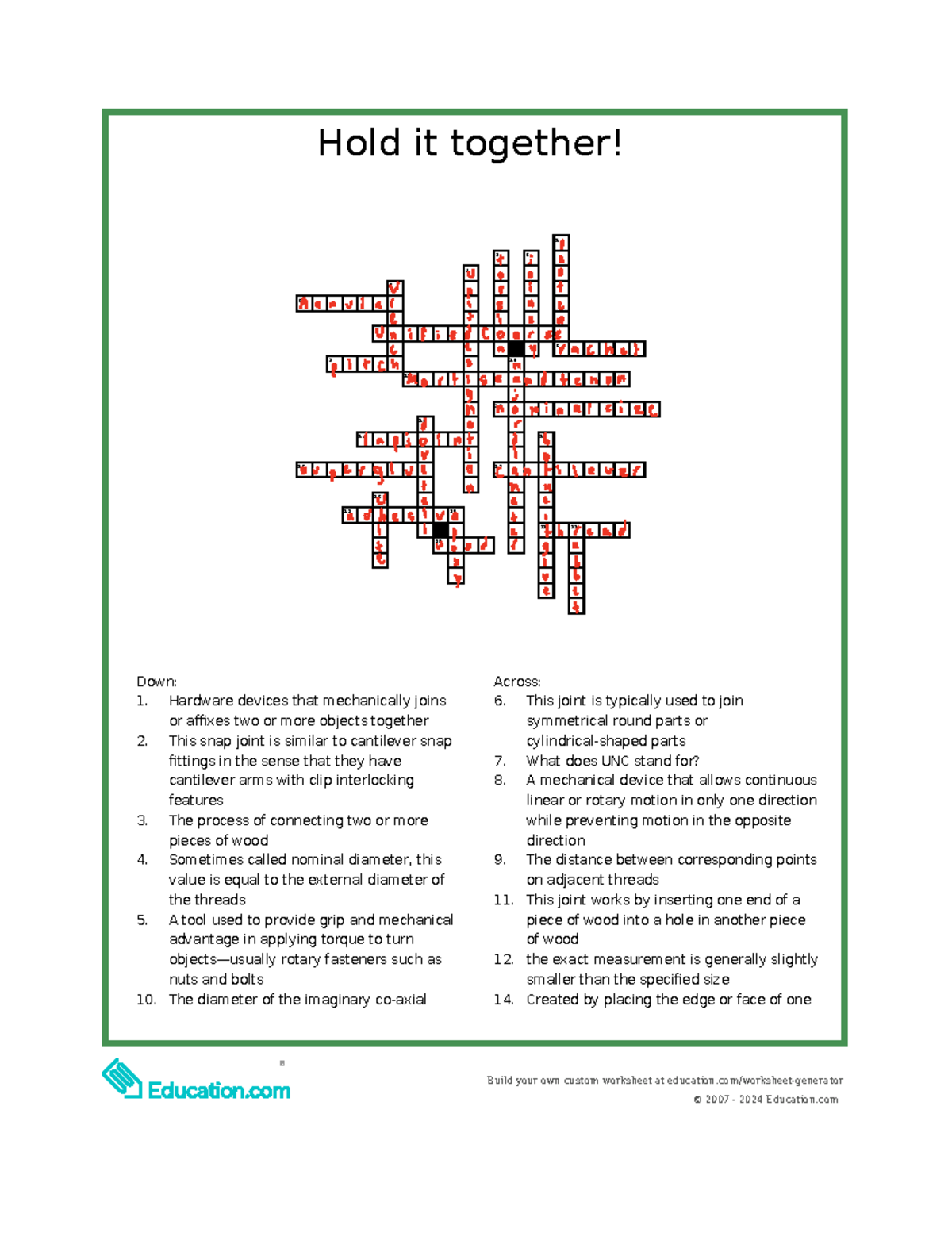 Worksheet - ED FN Med Q: Understanding Mechanical Joints and Fasteners ...