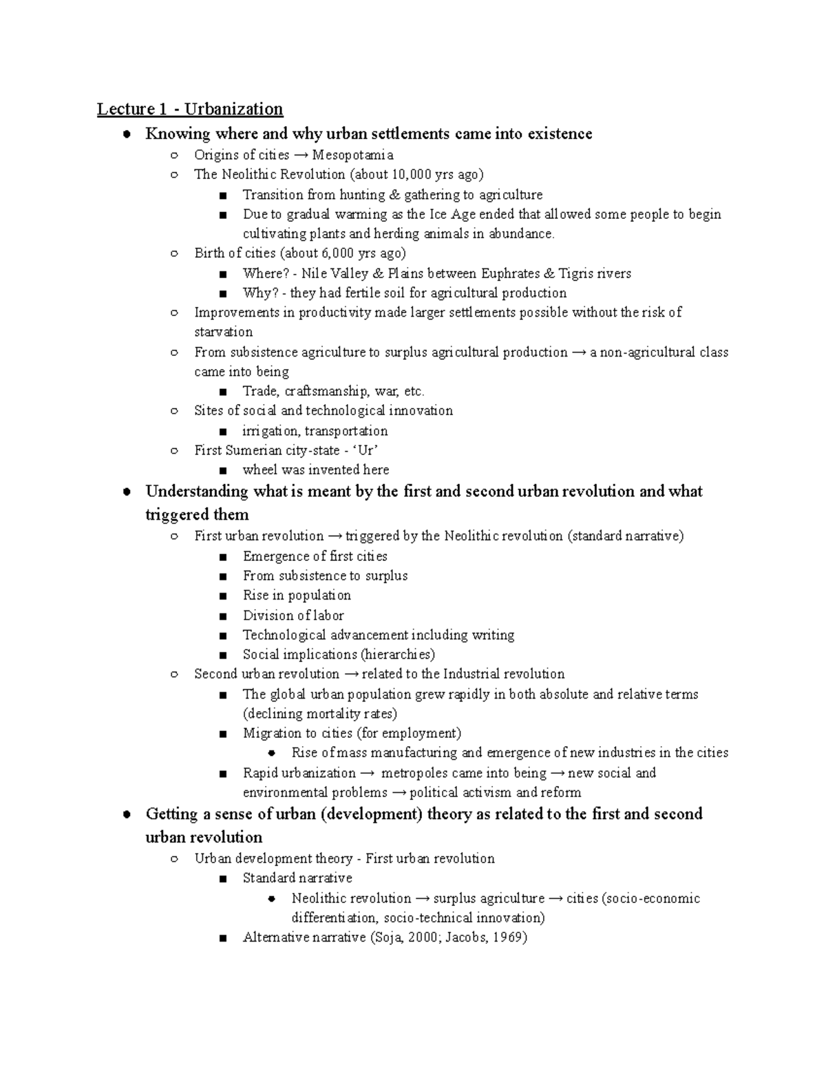 Final Review - Lecture Notes on Urbanization and Development - Studeersnel