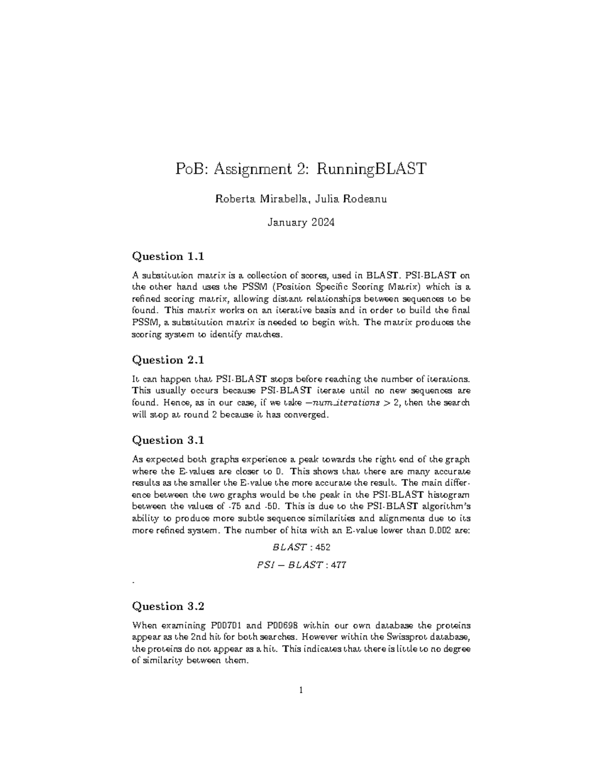 PoB: Assignment 2 - Running BLAST Analysis and Findings - Studeersnel
