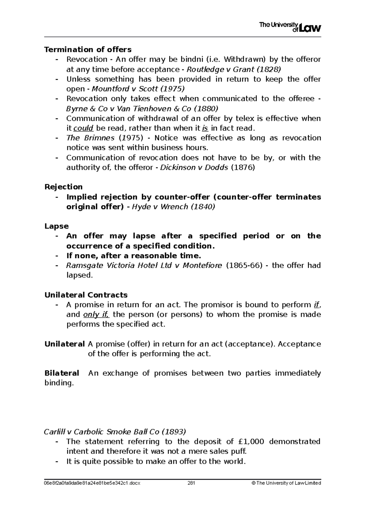 Contract Law: Key Concepts and Case Summaries for Revision - Studocu