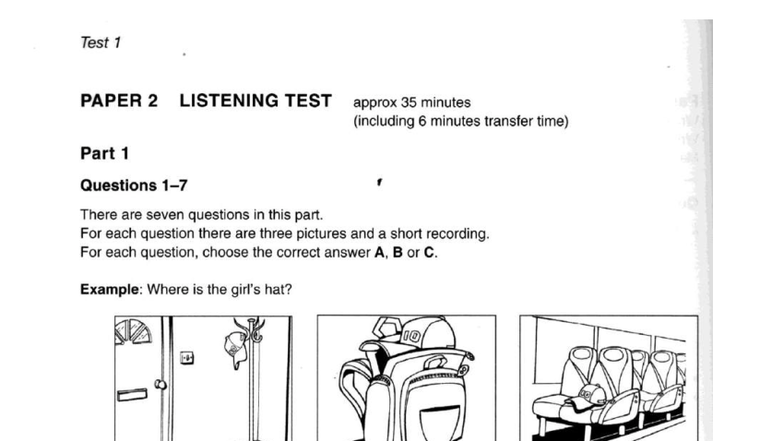 PET 1 Listening Test Practice Materials - Test 1 Paper 2 - Studocu