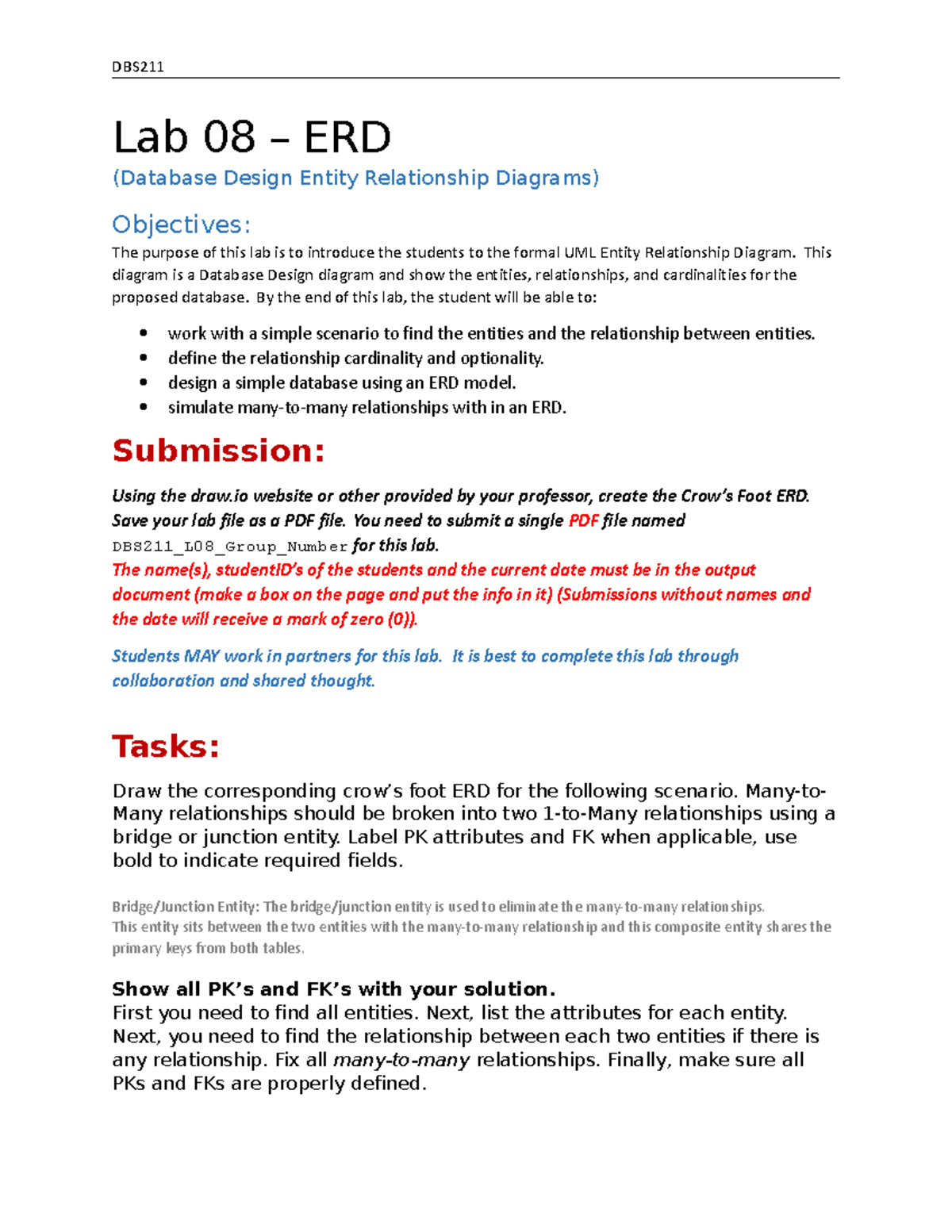 DBS211 Lab 08: ERD Assignment Guidelines and Instructions - Studocu