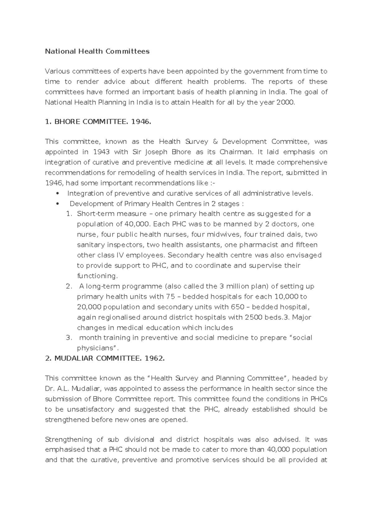 National Health Committees: Key Recommendations and Insights - Studocu